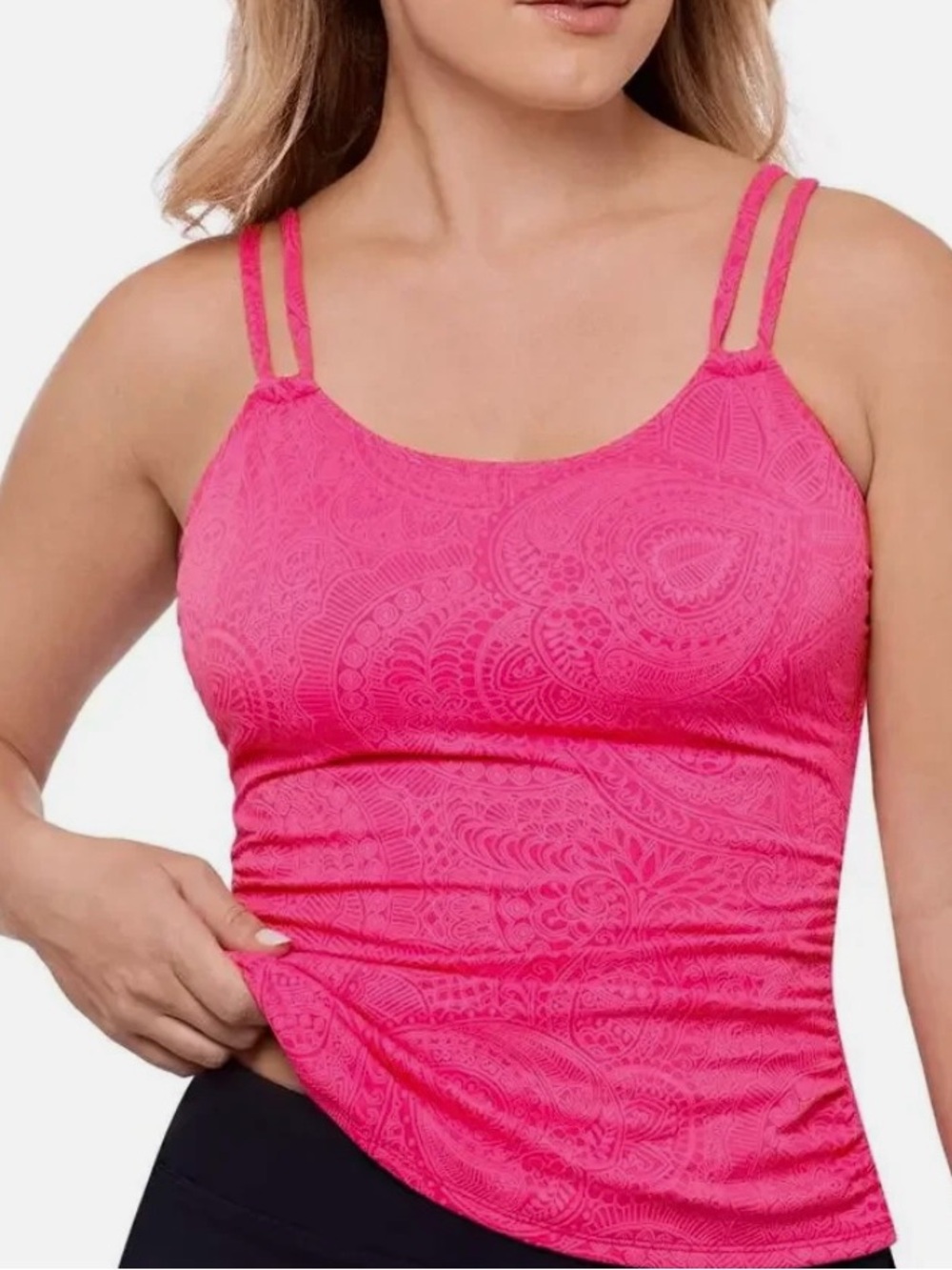 Swim Solutions Bright Pink Paisley Tankini top - Picture 2 of 12